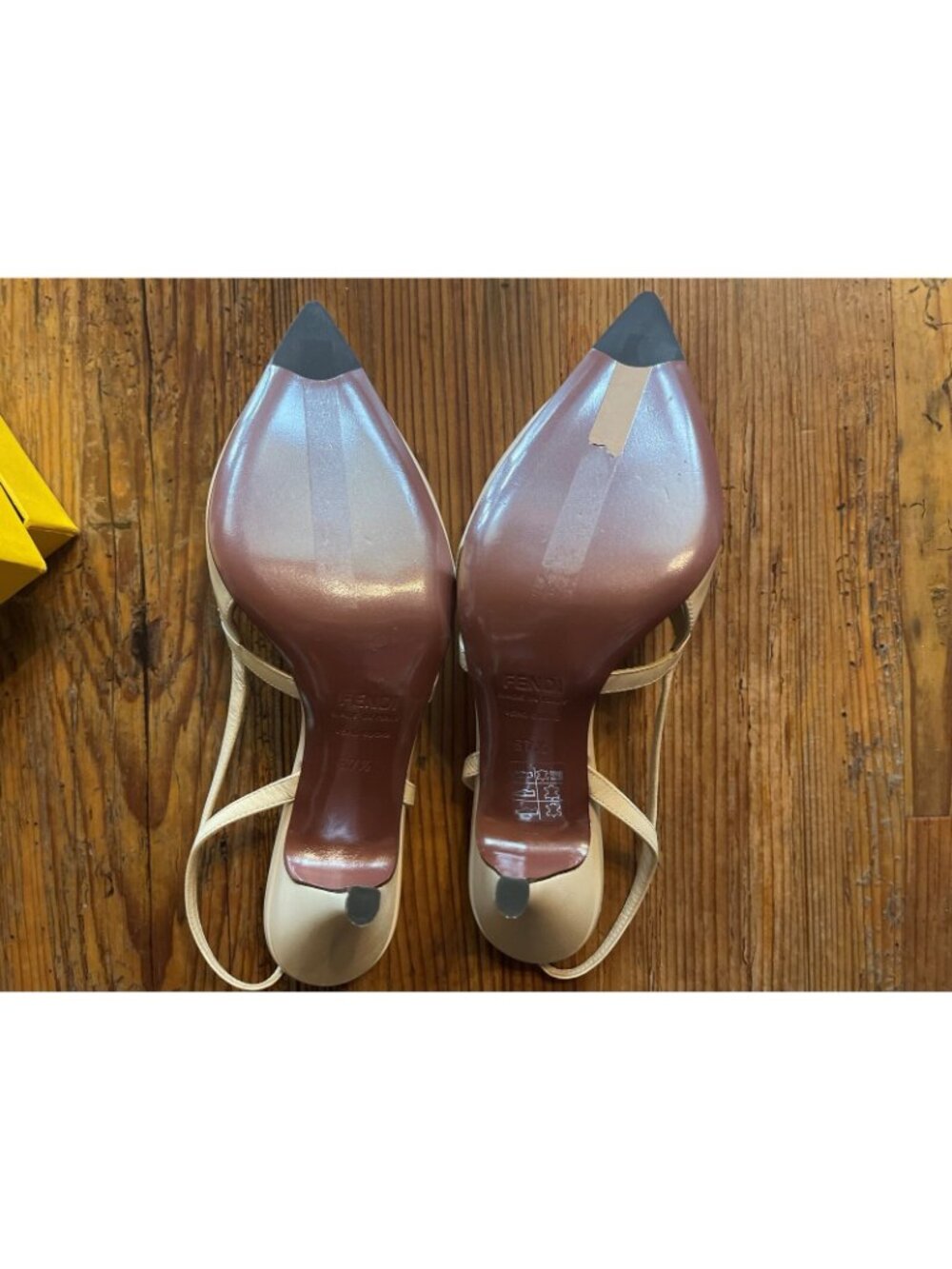 Fendi Tan Slingback Sandal High Heels Size 37.5 EU 7.5 US - New In Box - Picture 2 of 7